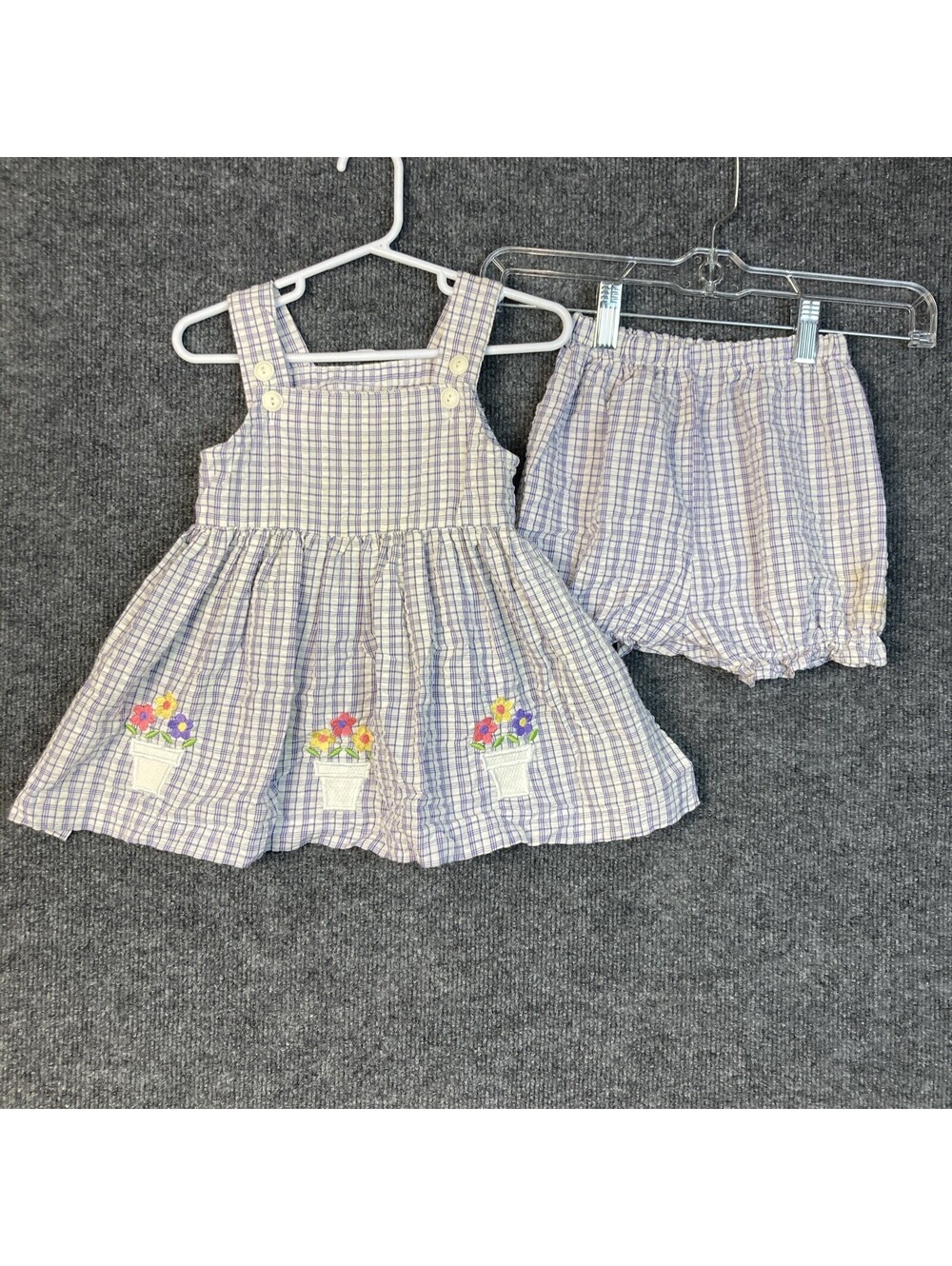 Small Steps Girls Size 24 Month Plaid Flower Pots Dress w/ Bloomers Vintage